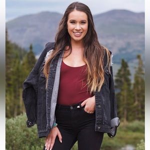 Buddy Love Heidi denim black oversized distressed denim jacket. Size large